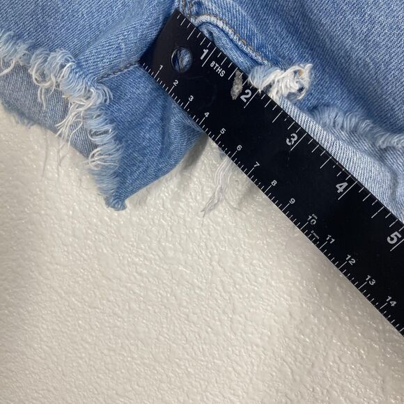 Levis 501 Shorts Womens 31 Blue Distressed Denim High Rise Cut Off Button Fly - Picture 7 of 15